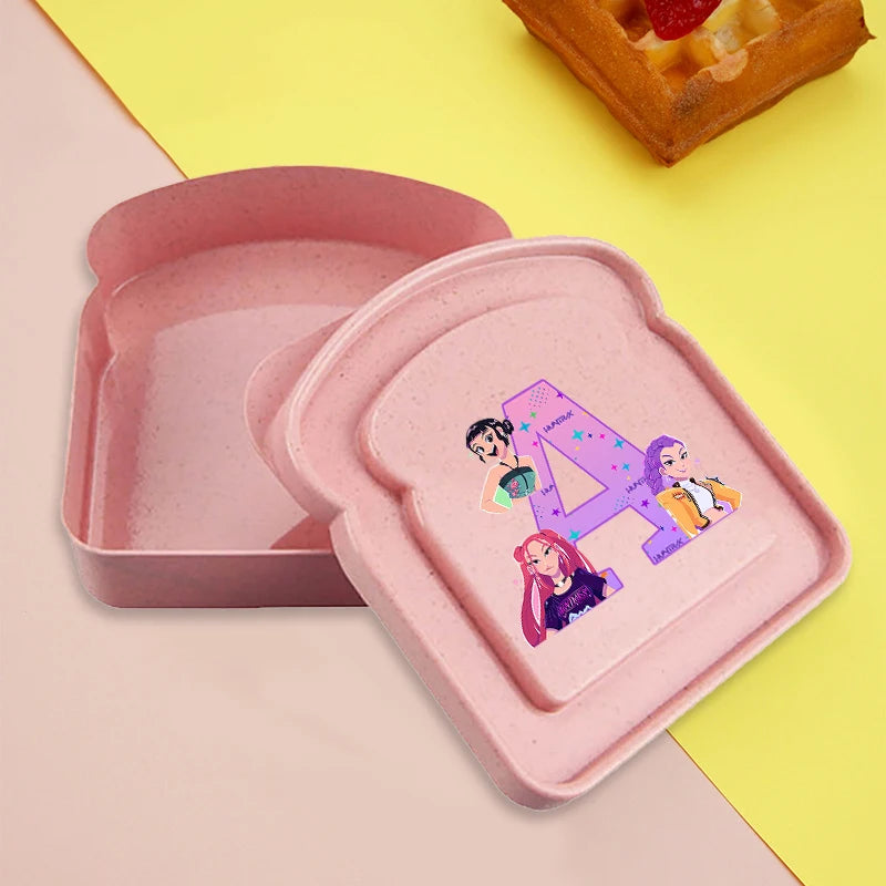 K-pop Demon Hunters Toast Fruit Lunch Box with Lid Anime Pink Food Bread Sandwich Box Kitchen Outdoor Picnic Portable Bento Box
