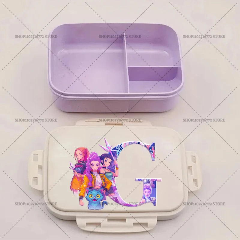 Kpop Demon Hunters Bento Lunch Box Anime Huntrix Letter A-Z Food Containers Kids School Picnic Lunchbox Office Dinner Case Gift