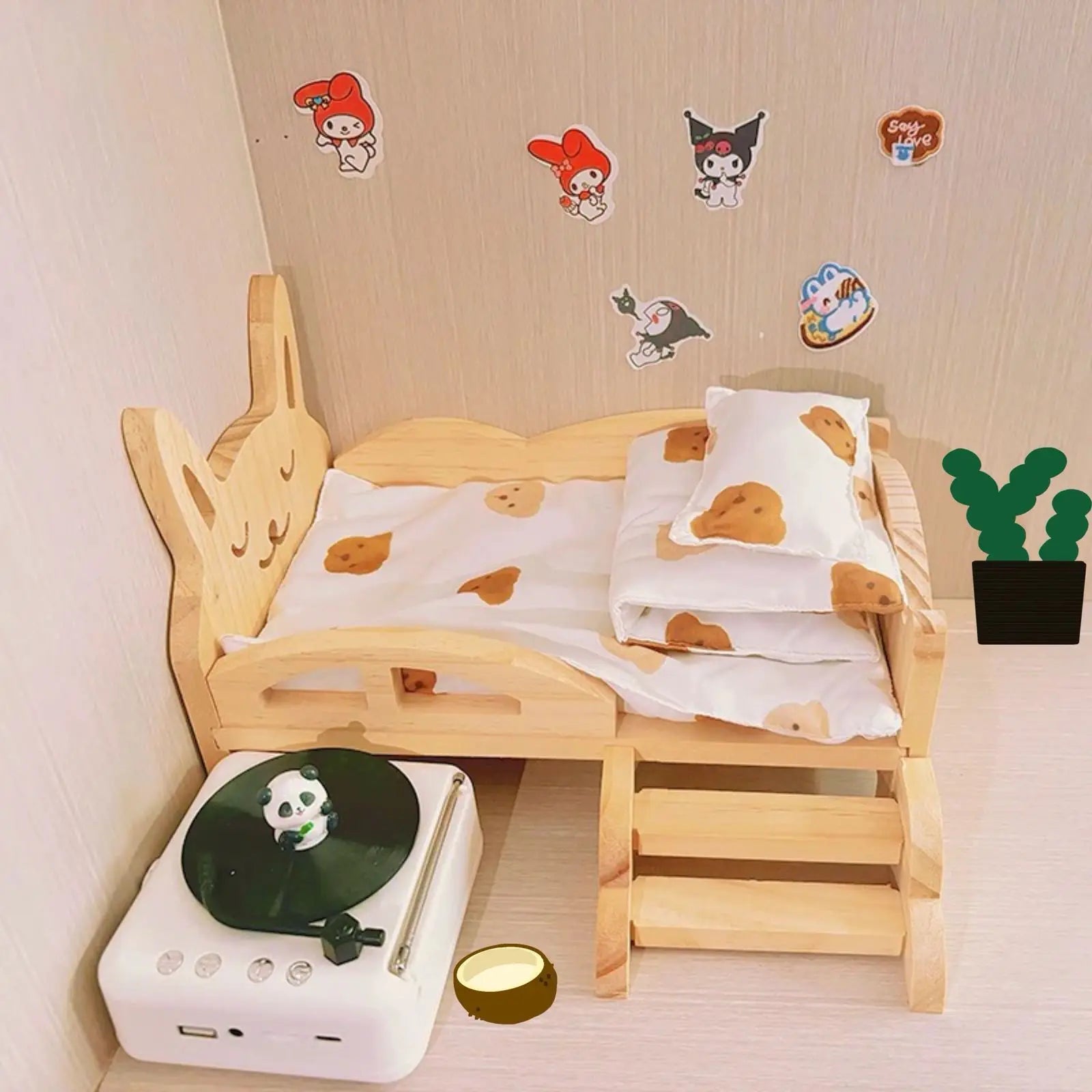 Mini Wood Bed for 20cm Dress Up Cotton Dolls Miniature Room Decor for BJD Dolls Labubu Accessories Dollhouses Toys for Kids Gift