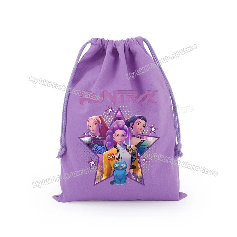 KPop Demon Hunters Storage Drawstring Bag Music Cartoon Party Cookies Candy Package Kids Gift Bags Print Cotton Key Pouch