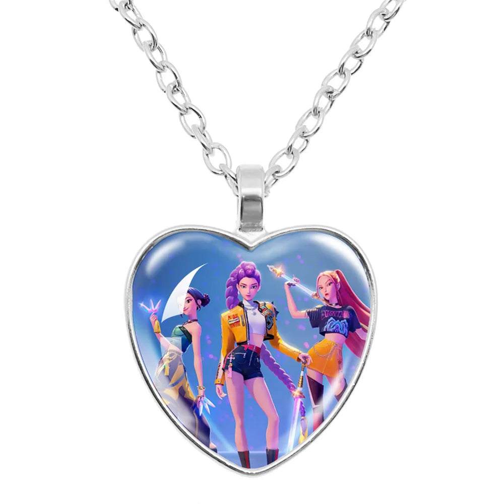 Kpop Demon Hunters Necklace Movie Anime Glass Heart Pendant Women Charms Accessories Creative Cosplay Girl Birthday Gift Jewelry