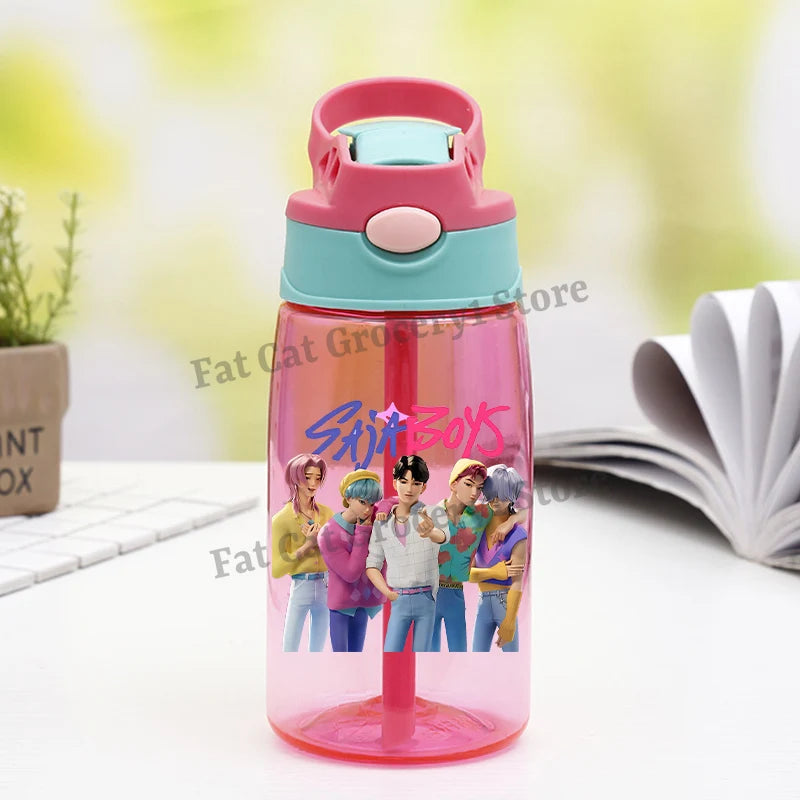 Kpop Demon Hunter Water Bottle with Straw Kids Anime Rumi Mira Zoey Hydros Flasks Children 500ml Summer Outdoor Sport Mug Gift