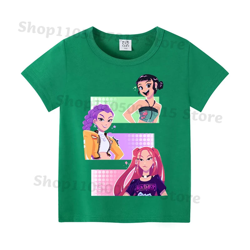Kpop Demon Hunters T-shirts for Boys Girls Anime Cartoon Cute Short Sleeved Top Children Summer Fashion T-shirt Kids Clothes