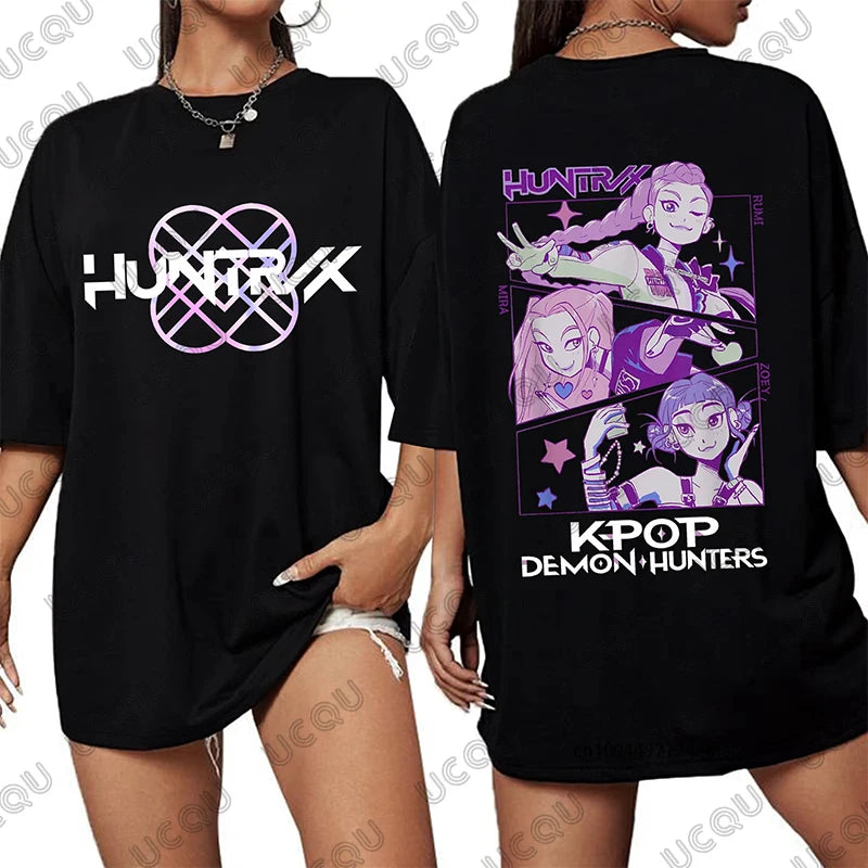 2025 Hot Sale Summer K-Pop Demon Hunters Print Cotton T-shirt For Women Short Sleeve O-neck Tees Casual Streetwear Unisex Tops