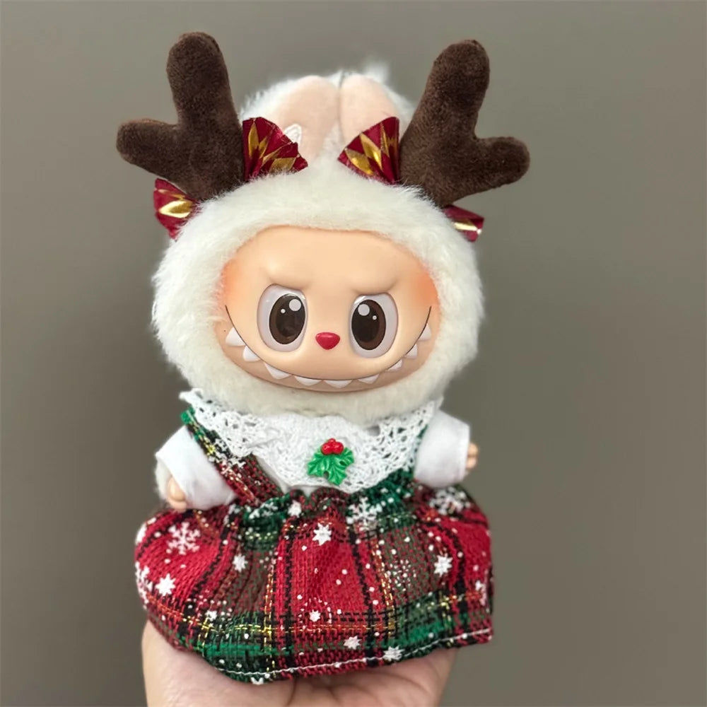 Doll Clothes For 15-17CM Labubu Clothing Merry Christmas Hat Scarf Elk Snowman Set Mini Plush Doll Accessory New Year Dress Gift