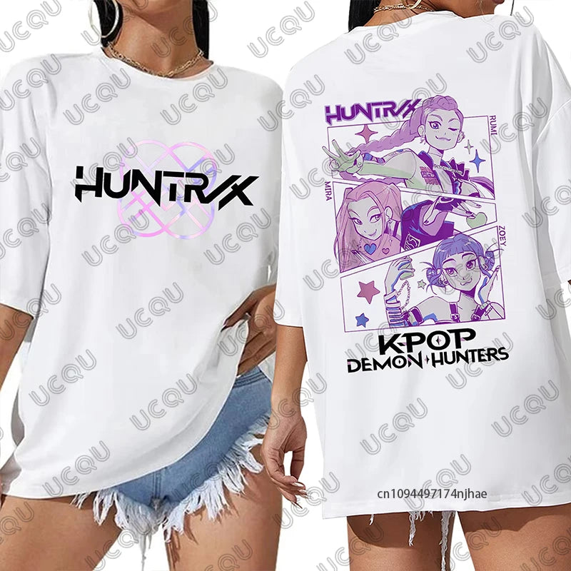 2025 Hot Sale Summer K-Pop Demon Hunters Print Cotton T-shirt For Women Short Sleeve O-neck Tees Casual Streetwear Unisex Tops