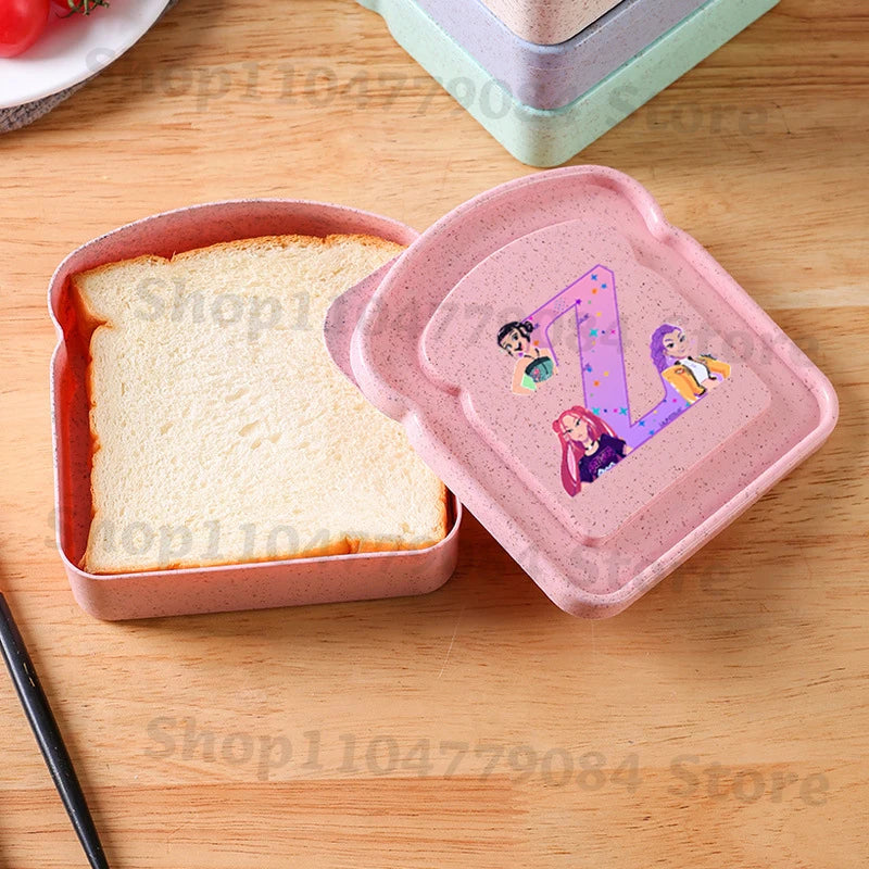 K-pop Demon Hunters Toast Fruit Lunch Box with Lid Anime Pink Food Bread Sandwich Box Kitchen Outdoor Picnic Portable Bento Box