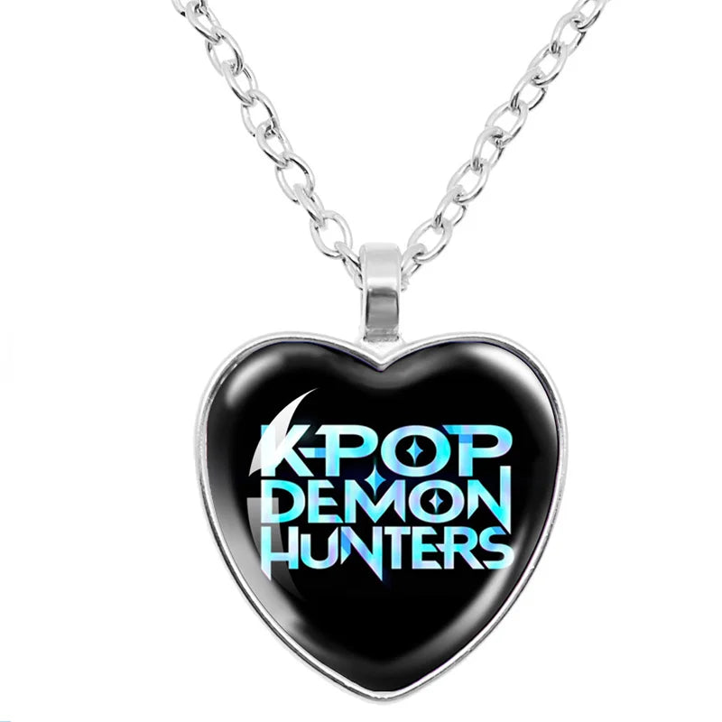 Kpop Demon Hunters Necklace Movie Anime Glass Heart Pendant Women Charms Accessories Creative Cosplay Girl Birthday Gift Jewelry