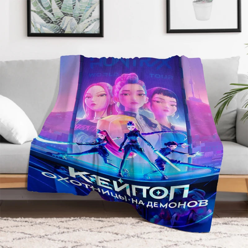 Anime K-Pop Demon Hunters Cute Blanket Girl Gift Soft Plush Blanket,Flannel Throw Blanket for Living Room Bedroom Bed Sofa