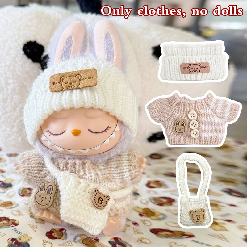 Doll clothes for Labubu Outfit V1 V2 V3 17cm Dolls Sitting Accessories Glasses Clothing Designer Kids Gift Sweater Hat Bag Set