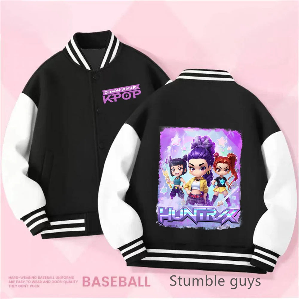 Kpop Demon Hunter Baseball Uniform Kids Cute Rumi Mira Zoey Jacket Children Spring Autumn Long Sleeves Coat Girls Clothes Gift