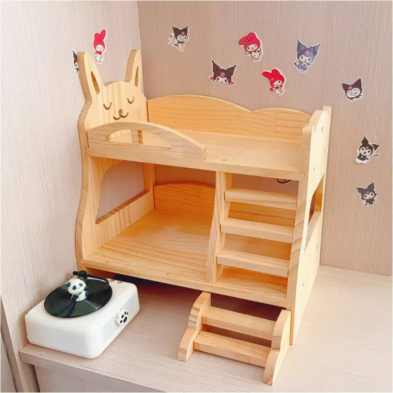 Mini Wood Bed for 20cm Dress Up Cotton Dolls Miniature Room Decor for BJD Dolls Labubu Accessories Dollhouses Toys for Kids Gift