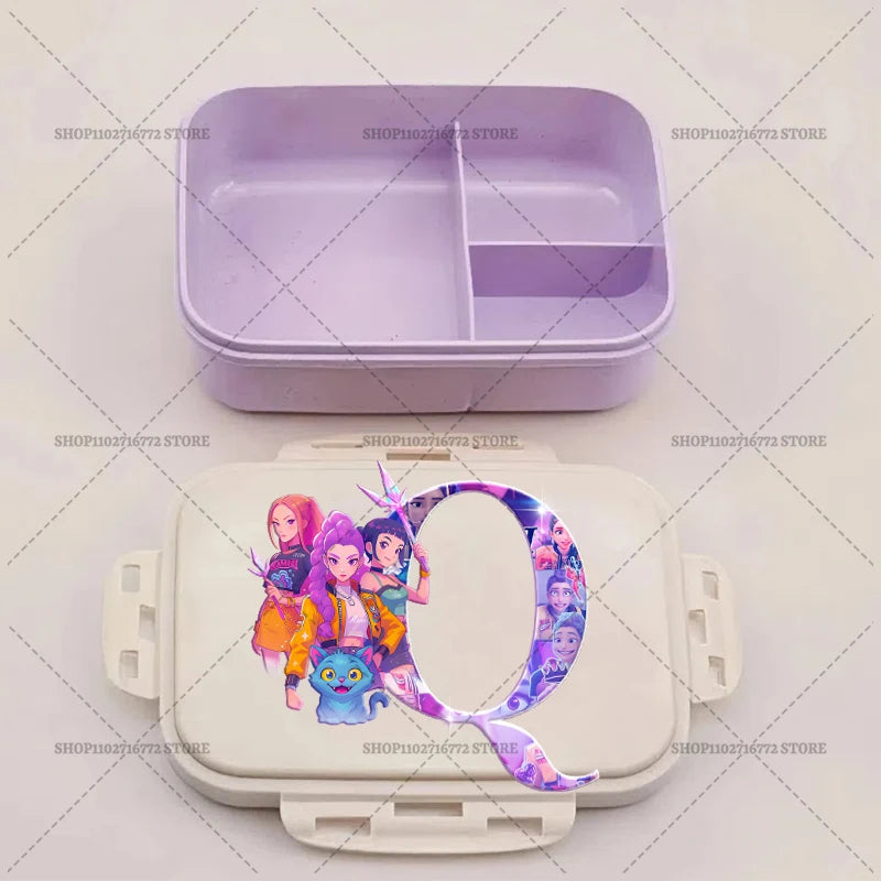 Kpop Demon Hunters Bento Lunch Box Anime Huntrix Letter A-Z Food Containers Kids School Picnic Lunchbox Office Dinner Case Gift