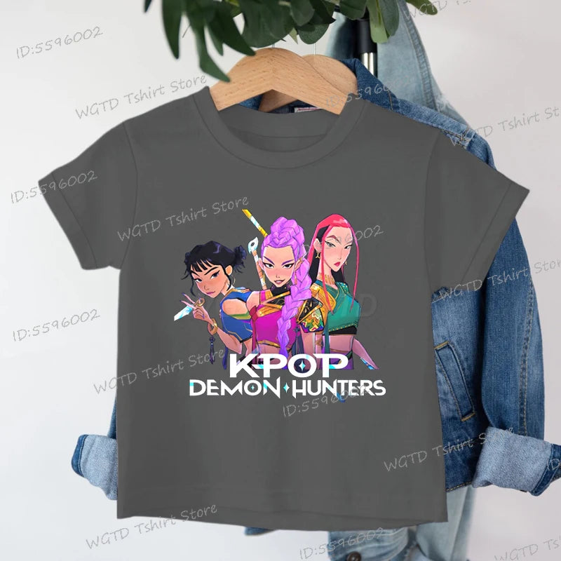 Fashion Casual Kids T-shirt KPop Demon Hunters Cool Girls Tee Top Funny Gift for Fans Cotton Tshirt -KPop Demon Hunters Clothes