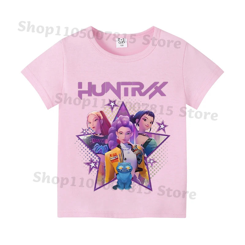 Kpop Demon Hunters T-shirts for Boys Girls Anime Cartoon Cute Short Sleeved Top Children Summer Fashion T-shirt Kids Clothes