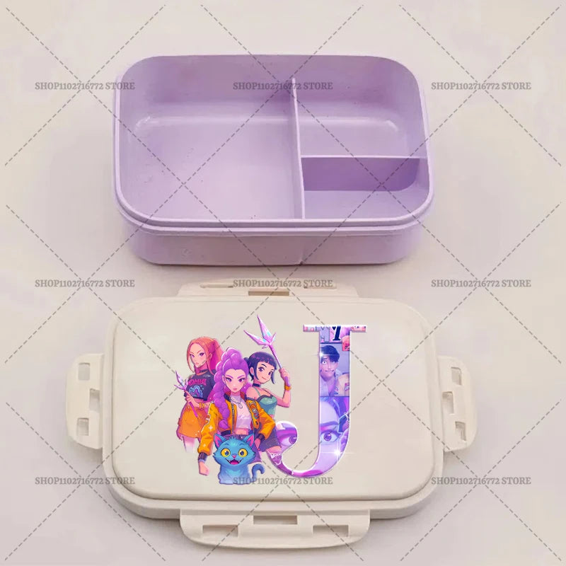 Kpop Demon Hunters Bento Lunch Box Anime Huntrix Letter A-Z Food Containers Kids School Picnic Lunchbox Office Dinner Case Gift