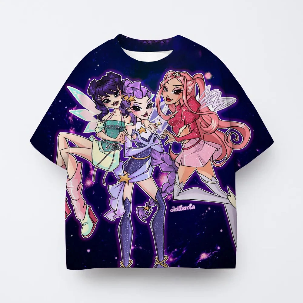 Toddler Girl Clothes Kpop Demon Hunters Cartoon Tee Shirt Funny Gift for Fans Harajuku Cool Kids T-shirts Cotton Summer Tops