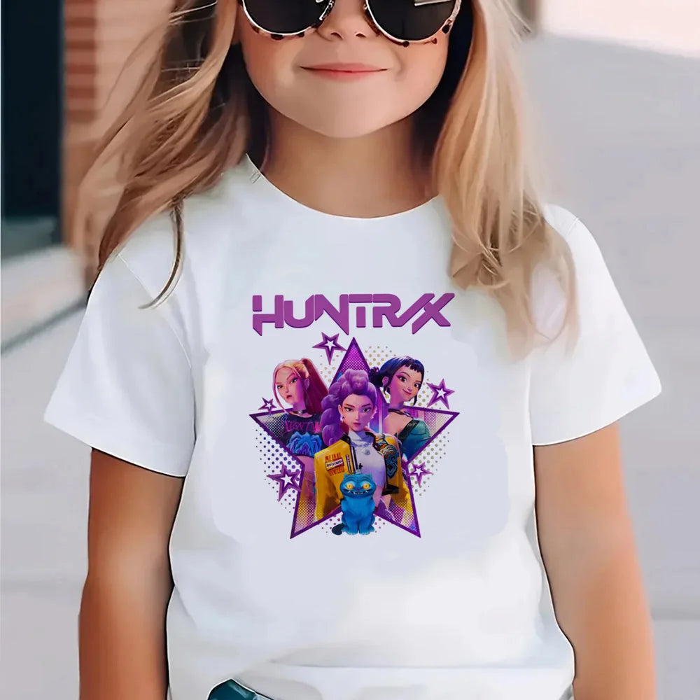 Kpop Demon Hunters Children's Clothing Short Sleeve T-shirt Cute Kpop Demon Hunters T Shirt Harajuku Tshirt for Boys Girls