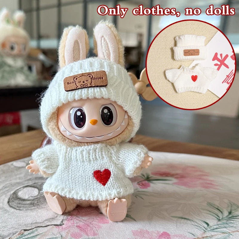 Doll clothes for Labubu Outfit V1 V2 V3 17cm Dolls Sitting Accessories Glasses Clothing Designer Kids Gift Sweater Hat Bag Set