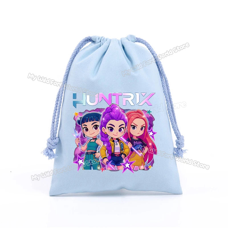 KPop Demon Hunters Storage Drawstring Bag Music Cartoon Party Cookies Candy Package Kids Gift Bags Print Cotton Key Pouch