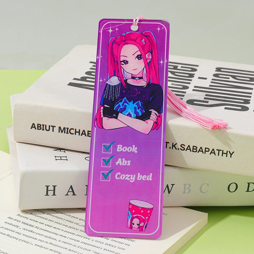 K-POP Demon Hunters Acrylic Bookmark with Tassels - Anime Rumi Mira Collectible Gift for Fans, Reading Marker Student Souvenir