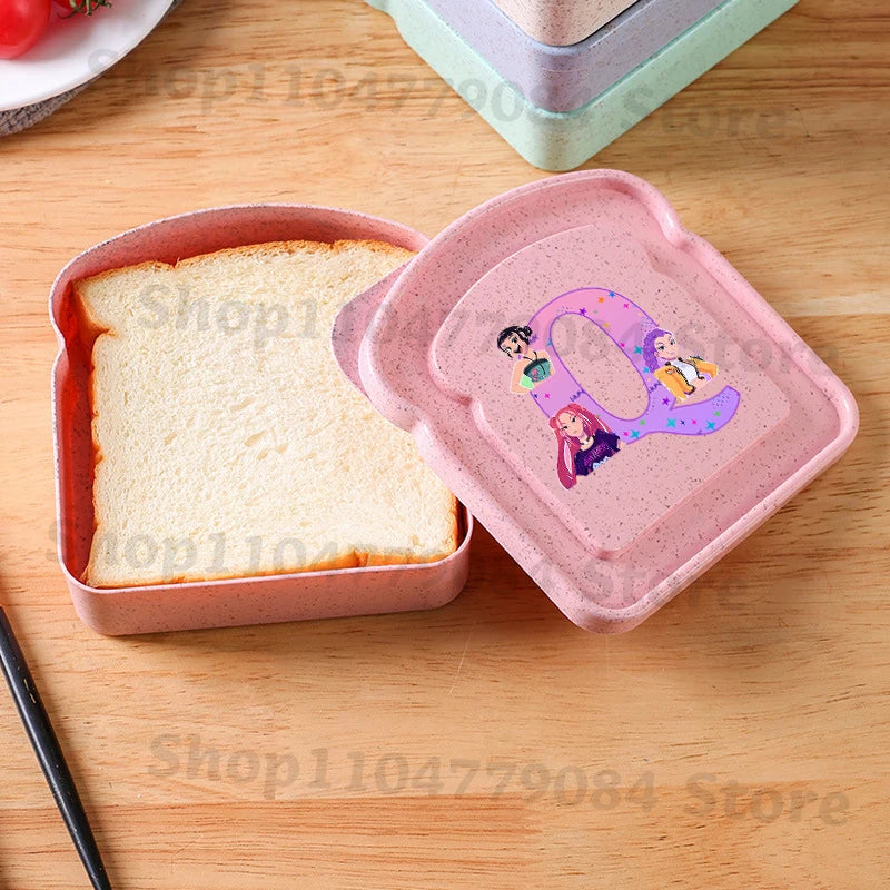 K-pop Demon Hunters Toast Fruit Lunch Box with Lid Anime Pink Food Bread Sandwich Box Kitchen Outdoor Picnic Portable Bento Box