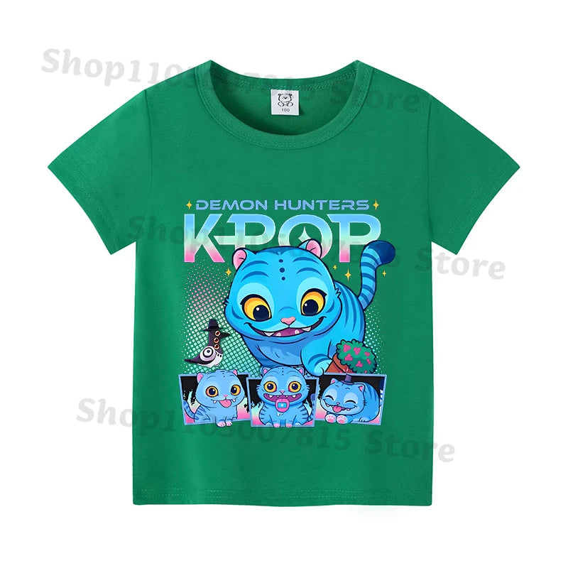 Kpop Demon Hunters T-shirts for Boys Girls Anime Cartoon Cute Short Sleeved Top Children Summer Fashion T-shirt Kids Clothes