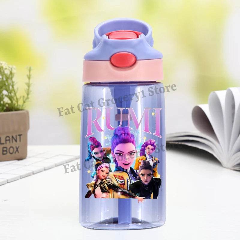 Kpop Demon Hunter Water Bottle with Straw Kids Anime Rumi Mira Zoey Hydros Flasks Children 500ml Summer Outdoor Sport Mug Gift