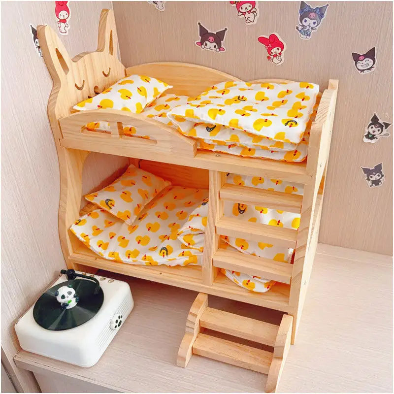 Mini Wood Bed for 20cm Dress Up Cotton Dolls Miniature Room Decor for BJD Dolls Labubu Accessories Dollhouses Toys for Kids Gift