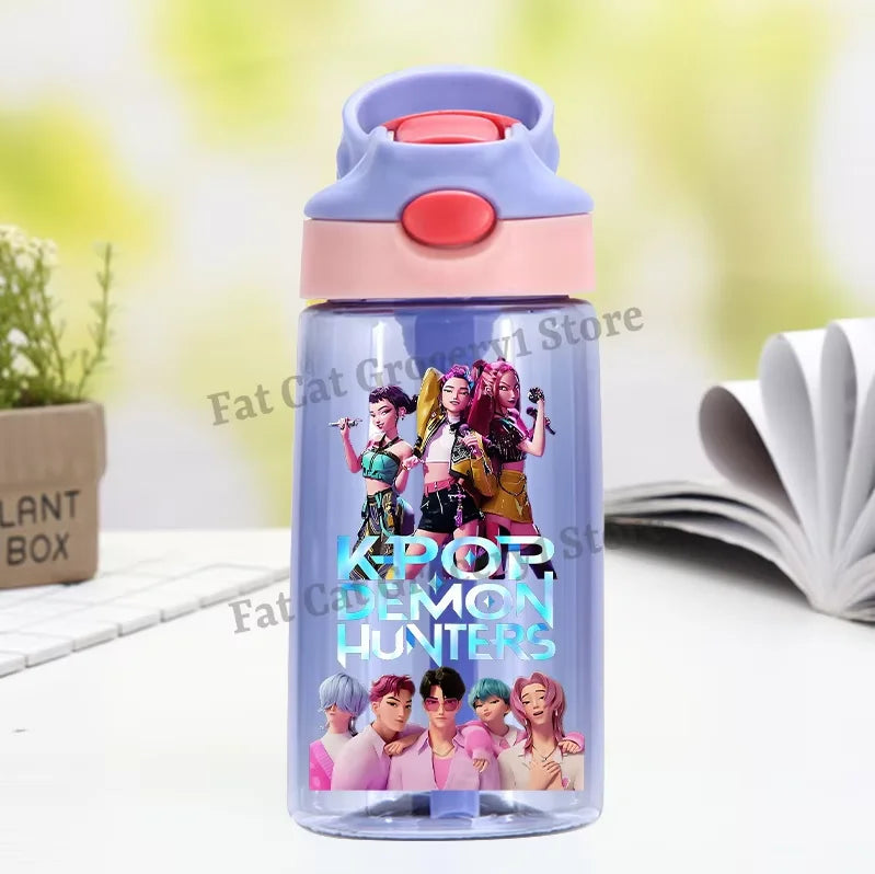 Kpop Demon Hunter Water Bottle with Straw Kids Anime Rumi Mira Zoey Hydros Flasks Children 500ml Summer Outdoor Sport Mug Gift