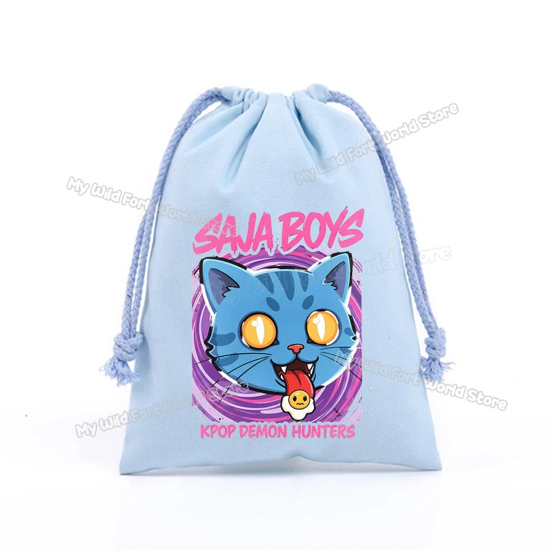 KPop Demon Hunters Storage Drawstring Bag Music Cartoon Party Cookies Candy Package Kids Gift Bags Print Cotton Key Pouch