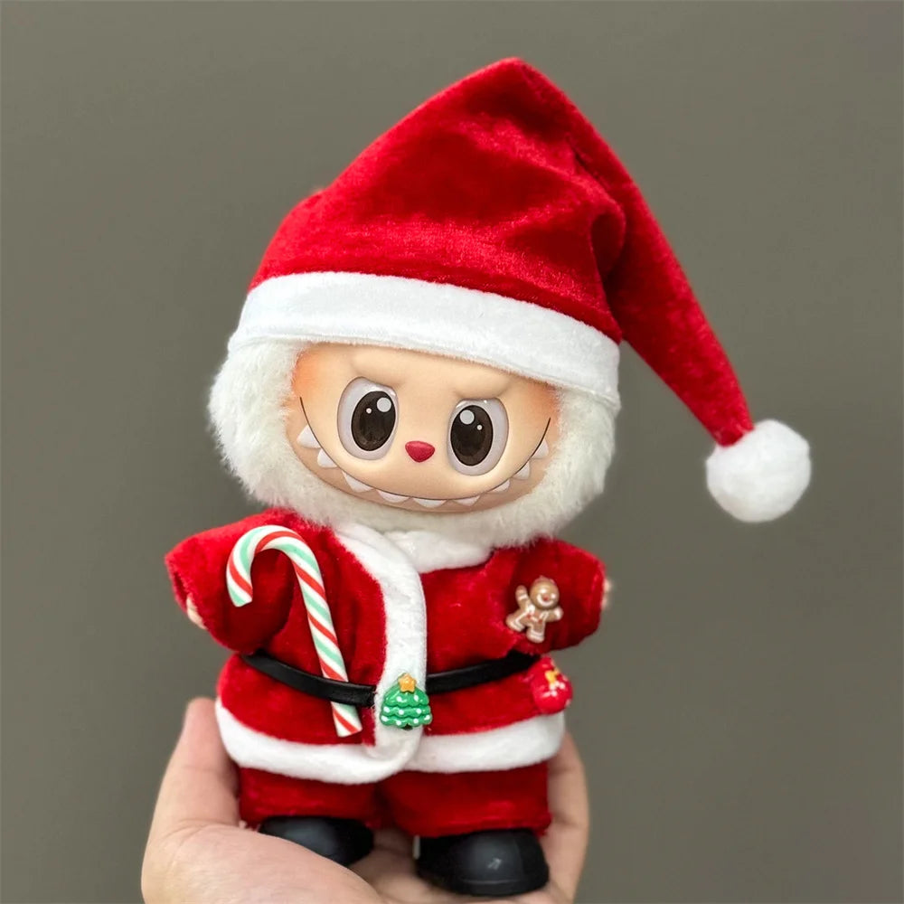 Doll Clothes For 15-17CM Labubu Clothing Merry Christmas Hat Scarf Elk Snowman Set Mini Plush Doll Accessory New Year Dress Gift