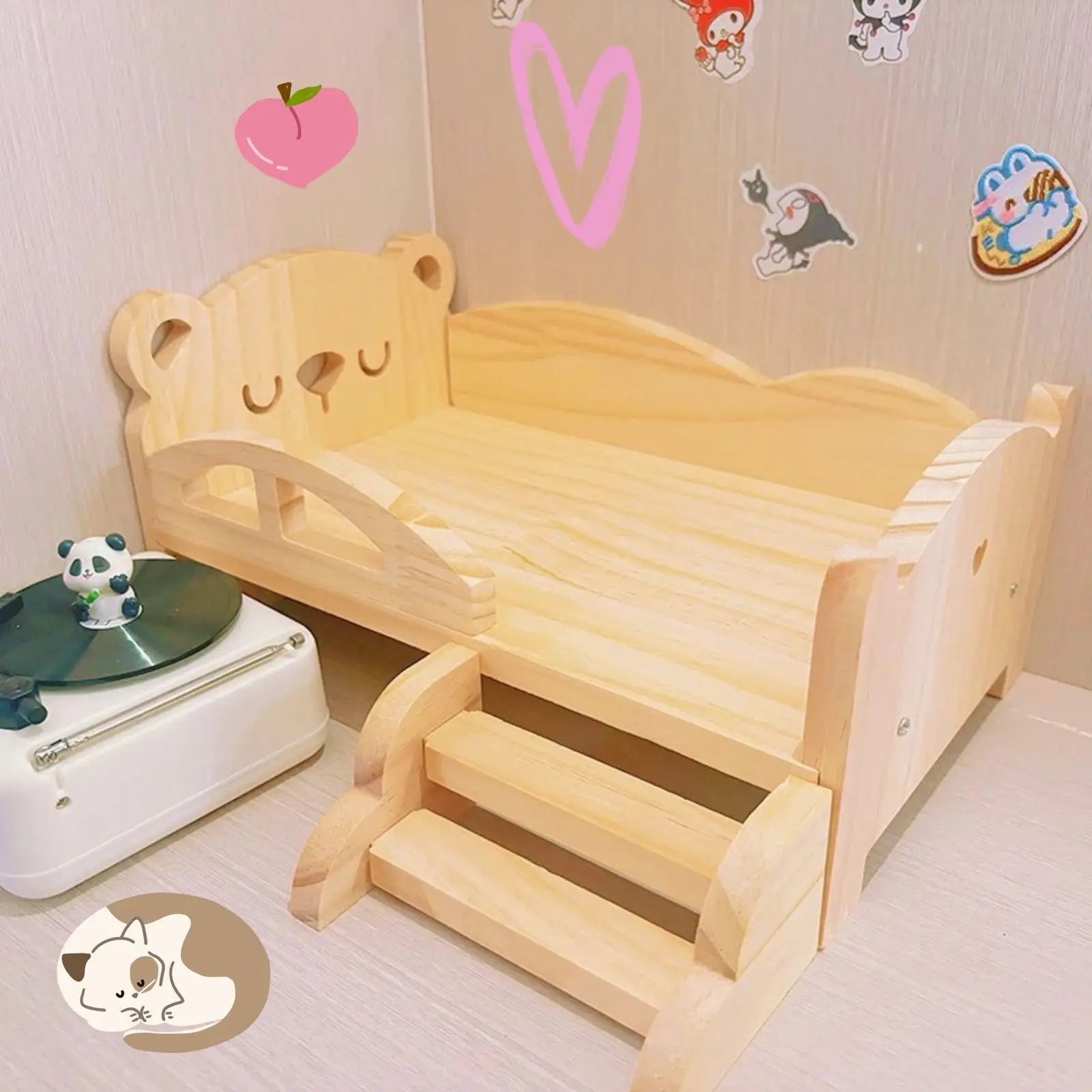 Mini Wood Bed for 20cm Dress Up Cotton Dolls Miniature Room Decor for BJD Dolls Labubu Accessories Dollhouses Toys for Kids Gift