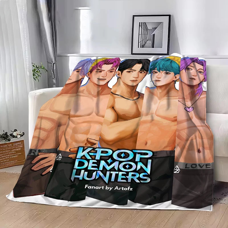 Hot Kpop Demon Hunters Huntrix Saja Boys Throw Blanket King Lid Office Soft Plaid With Print Luxury Designer Bedding Downy Knee