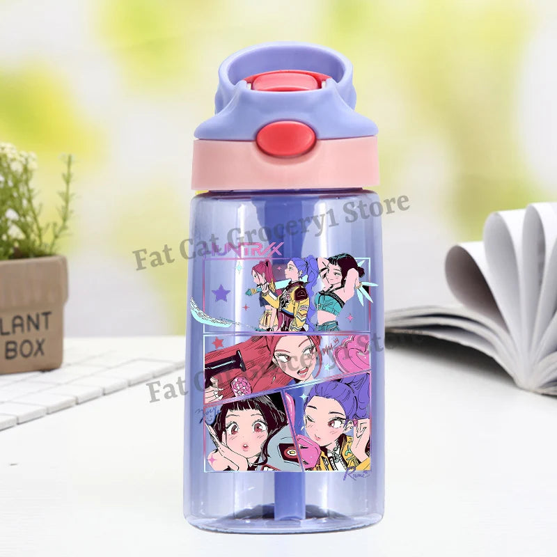 Kpop Demon Hunter Water Bottle with Straw Kids Anime Rumi Mira Zoey Hydros Flasks Children 500ml Summer Outdoor Sport Mug Gift