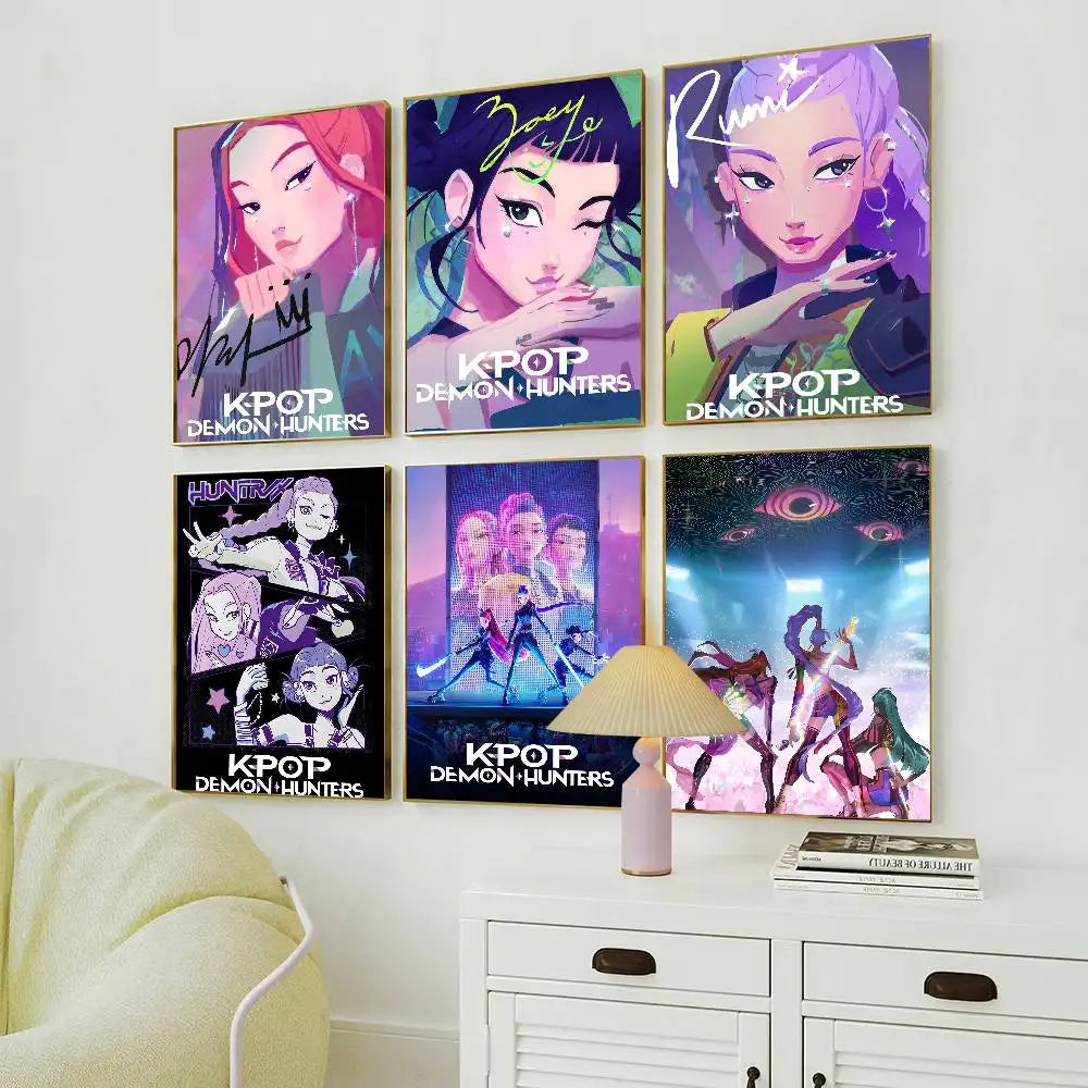 Movie KPop Demon Hunters Poster Self Adhesive Painting Living Room Office Decoration Bedroom Home Wall Sticker Prints