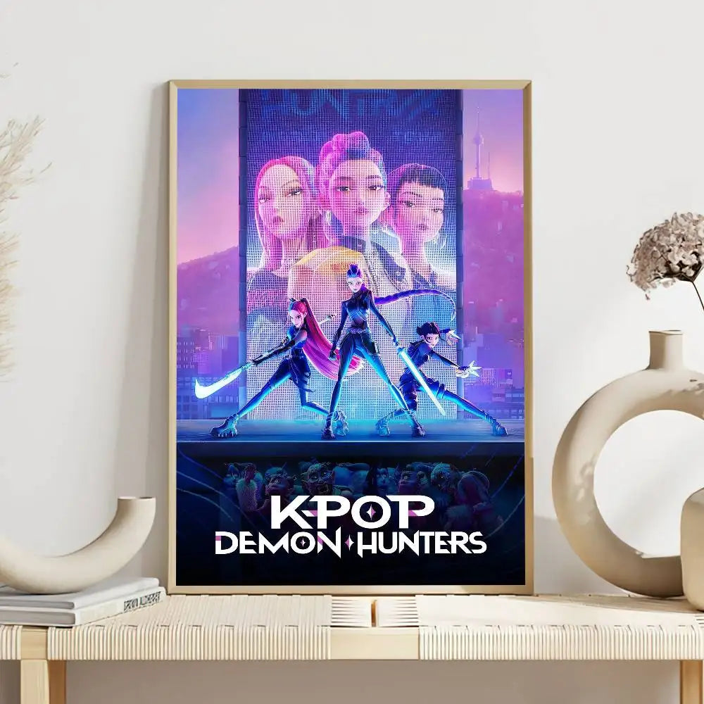 Movie KPop Demon Hunters Poster Self Adhesive Painting Living Room Office Decoration Bedroom Home Wall Sticker Prints