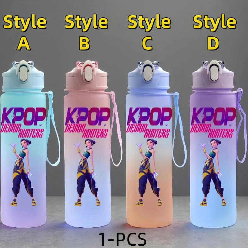 K-Pop: Demon Hunters Anime Character Water Cup Large Capacity Outdoor Portable Rope Drinking Bottle Gift for Boys and Girls