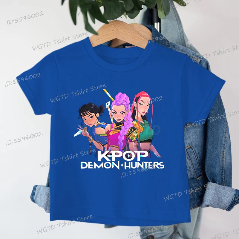 Fashion Casual Kids T-shirt KPop Demon Hunters Cool Girls Tee Top Funny Gift for Fans Cotton Tshirt -KPop Demon Hunters Clothes