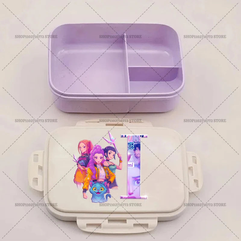 Kpop Demon Hunters Bento Lunch Box Anime Huntrix Letter A-Z Food Containers Kids School Picnic Lunchbox Office Dinner Case Gift