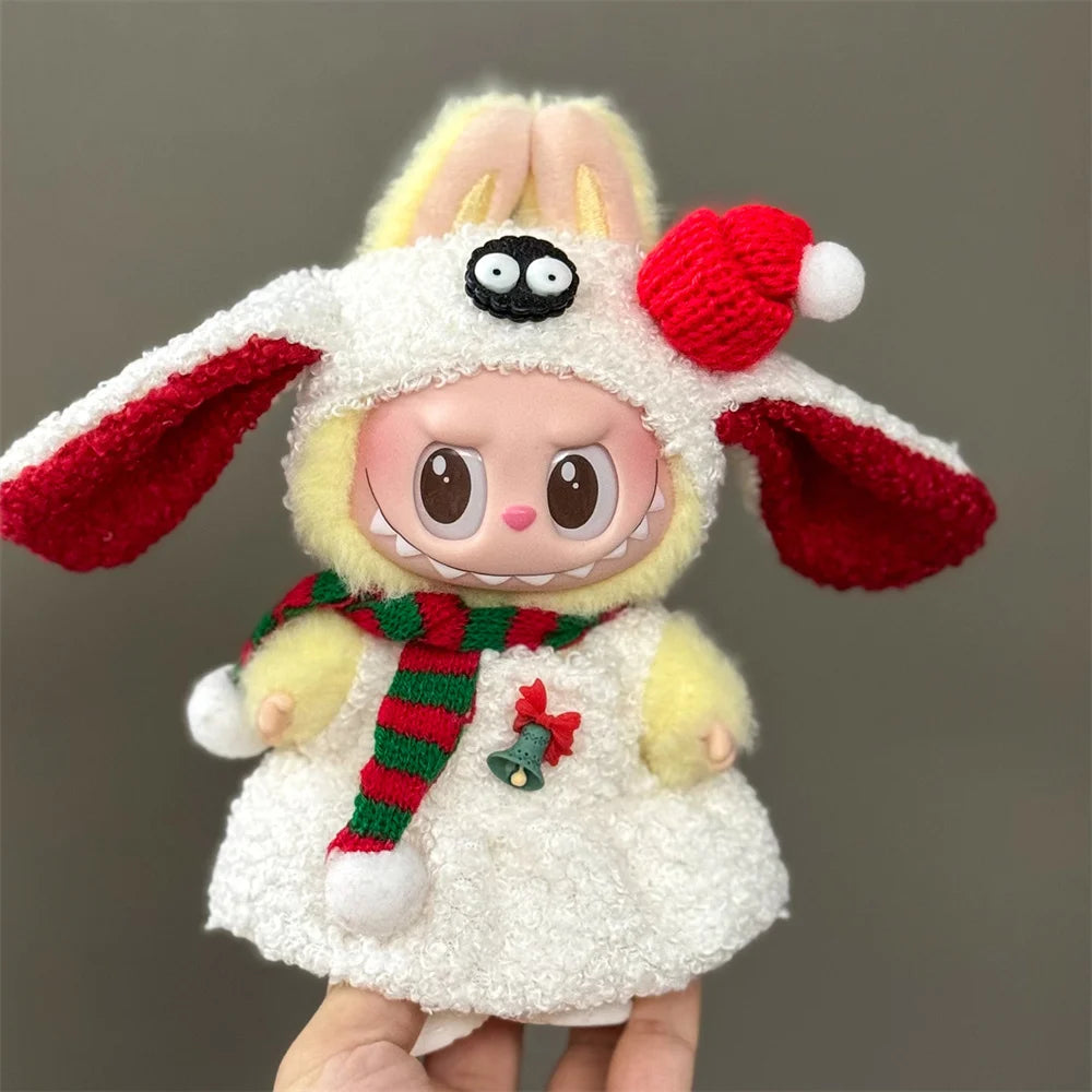 Doll Clothes For 15-17CM Labubu Clothing Merry Christmas Hat Scarf Elk Snowman Set Mini Plush Doll Accessory New Year Dress Gift