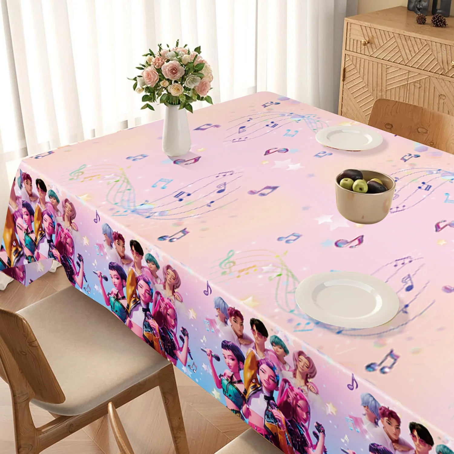 k pop Demon Hunters Theme Birthday Party Decorations disposable Tableware Tablecloth for Girls Baby Shower Supplies