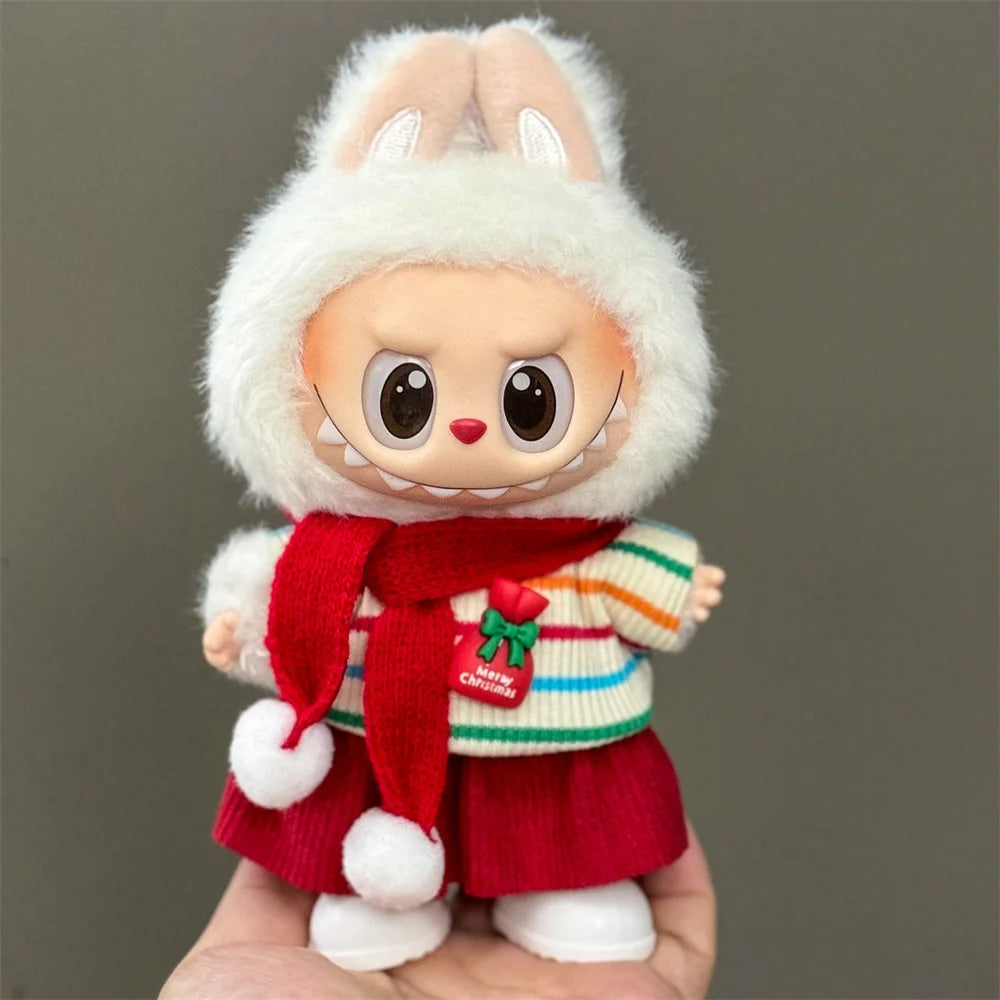Doll Clothes For 15-17CM Labubu Clothing Merry Christmas Hat Scarf Elk Snowman Set Mini Plush Doll Accessory New Year Dress Gift
