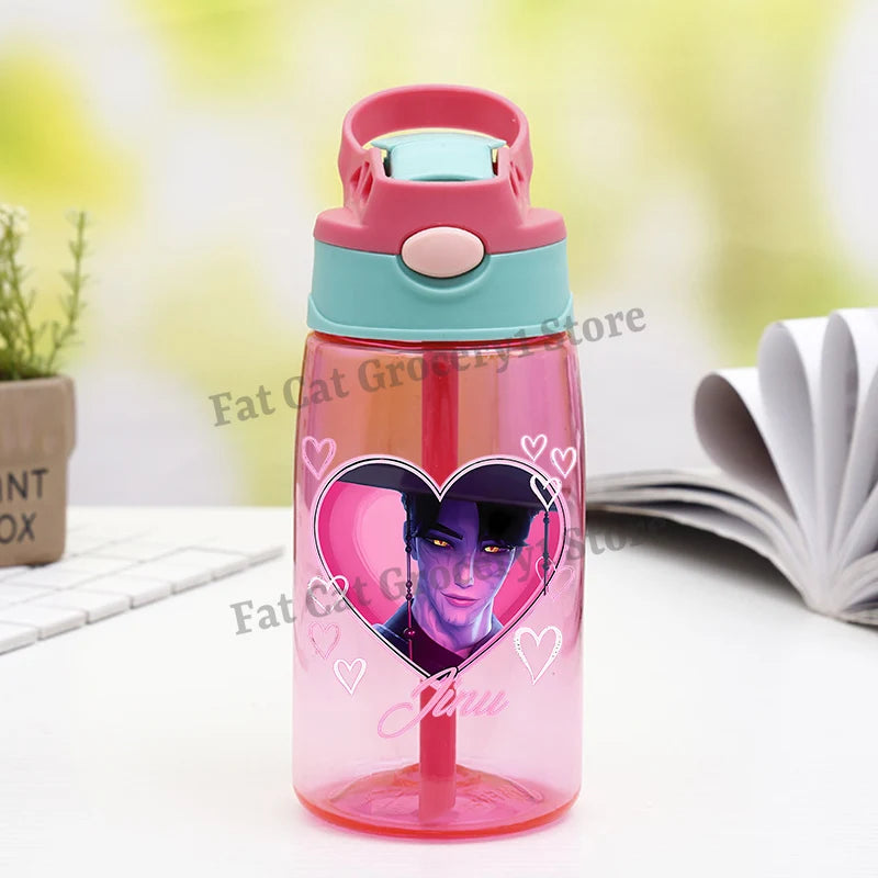 Kpop Demon Hunter Water Bottle with Straw Kids Anime Rumi Mira Zoey Hydros Flasks Children 500ml Summer Outdoor Sport Mug Gift