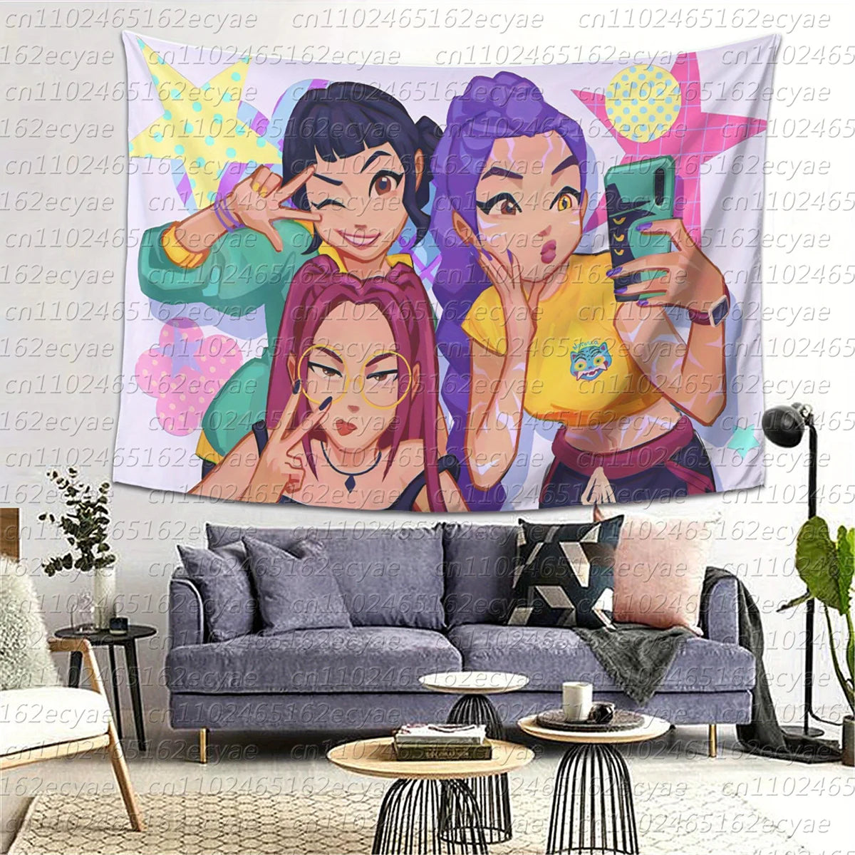 KPop Demon Hunters Tapestry Korean Pop Demon Hunters Wall Hanging Decor Vibrant K-Pop Anime Room Decoration for Bedroom Parties