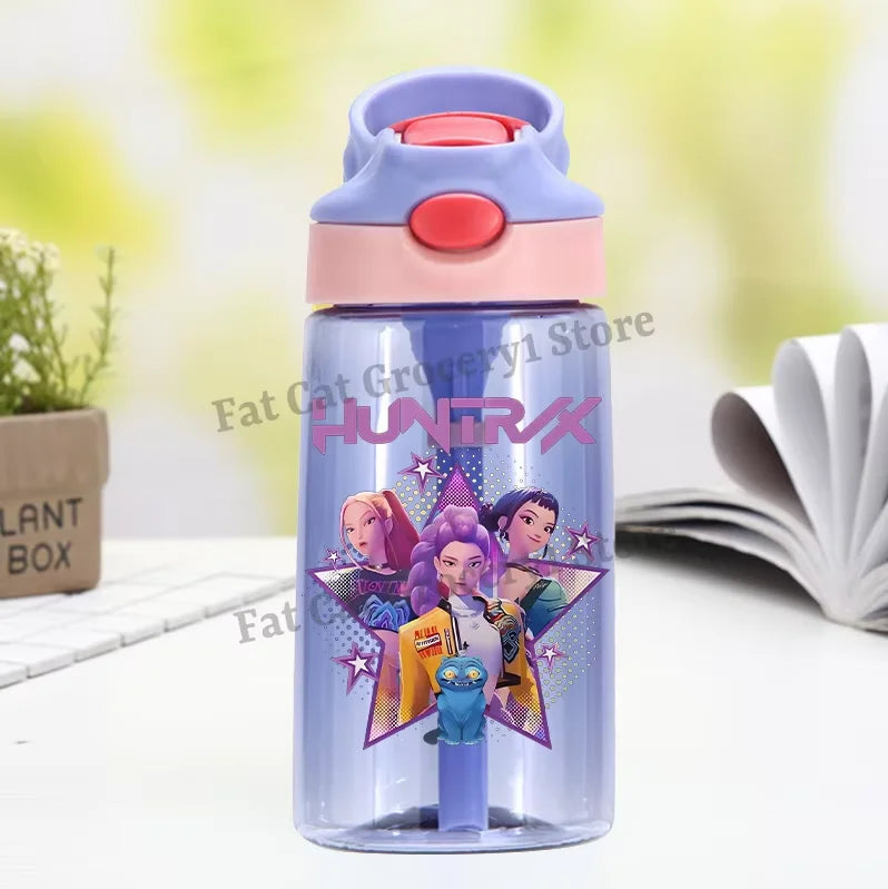 Kpop Demon Hunter Water Bottle with Straw Kids Anime Rumi Mira Zoey Hydros Flasks Children 500ml Summer Outdoor Sport Mug Gift