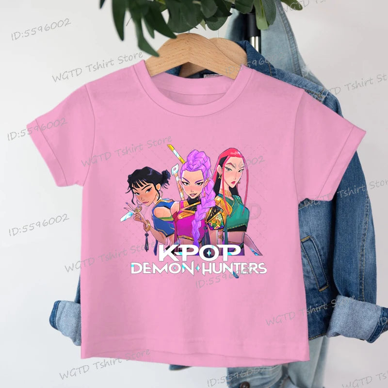 Fashion Casual Kids T-shirt KPop Demon Hunters Cool Girls Tee Top Funny Gift for Fans Cotton Tshirt -KPop Demon Hunters Clothes