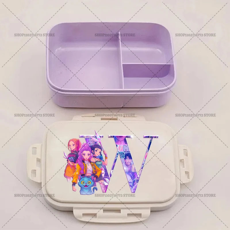 Kpop Demon Hunters Bento Lunch Box Anime Huntrix Letter A-Z Food Containers Kids School Picnic Lunchbox Office Dinner Case Gift