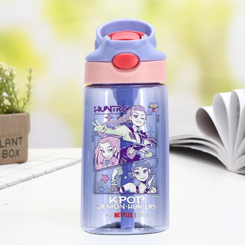 Kpop Demon Hunter Water Bottle with Straw Kids Anime Rumi Mira Zoey Hydros Flasks Children 500ml Summer Outdoor Sport Mug Gift
