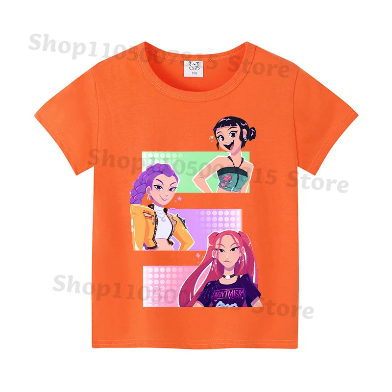 Kpop Demon Hunters T-shirts for Boys Girls Anime Cartoon Cute Short Sleeved Top Children Summer Fashion T-shirt Kids Clothes
